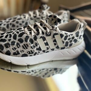 Adidas Black and White Athletic Shoes with Leopard Print